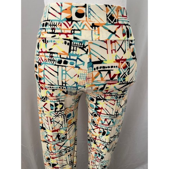 LuLaRoe Women's Cream Colorful Aztec/Abstract Print Stretch Leggings One Size - Picture 2 of 9